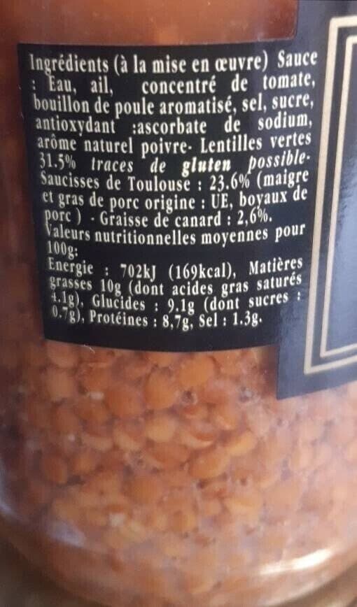 Amaury Saucisses de Toulouse aux lentilles vertes packshot