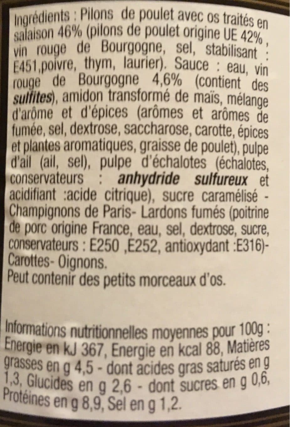 Les Chaumes D'Allias Coq au Vin cuisiné au vin de bourgogne packshot