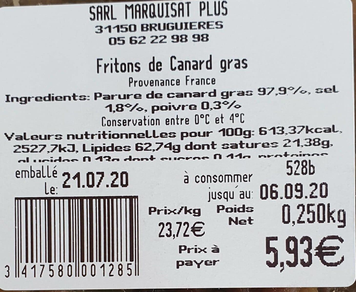 Open Food Facts Fritons de canard gras packshot