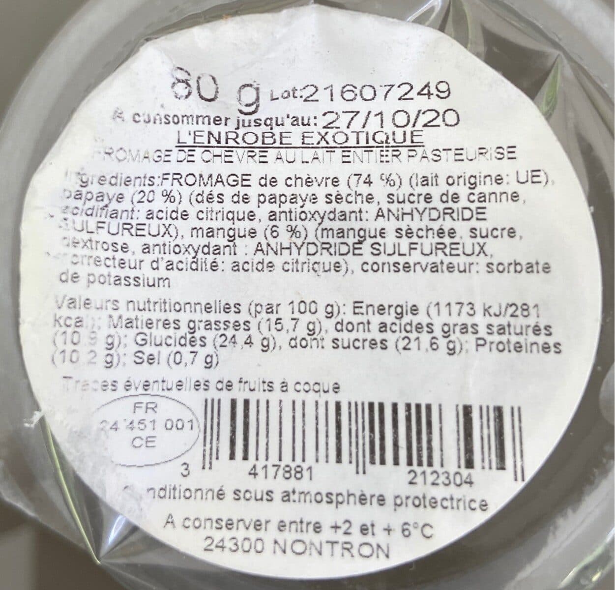 Chevrefeuille L'Enrobé chevre mangue papaye packshot