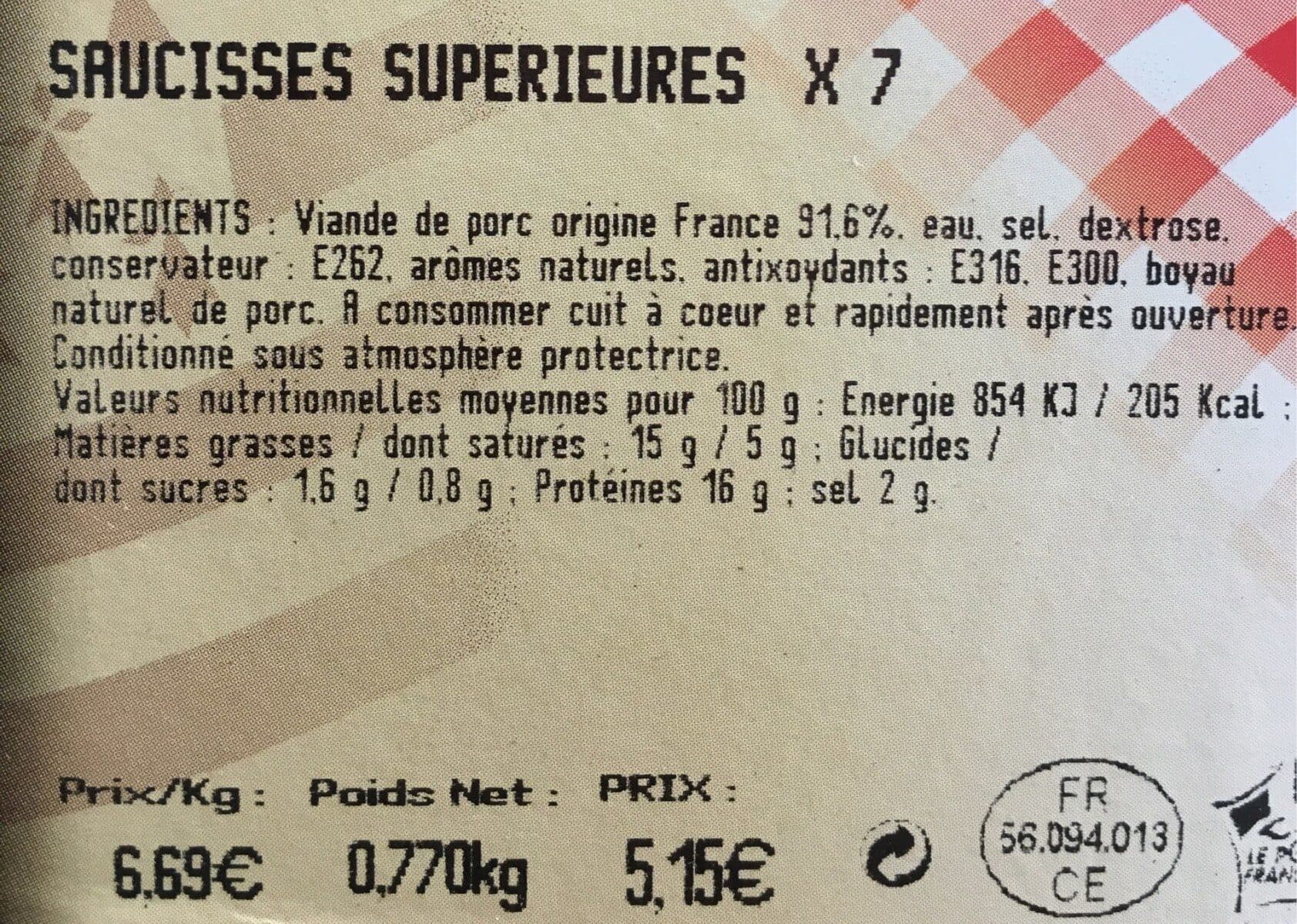 Open Food Facts Saucisses superieures packshot
