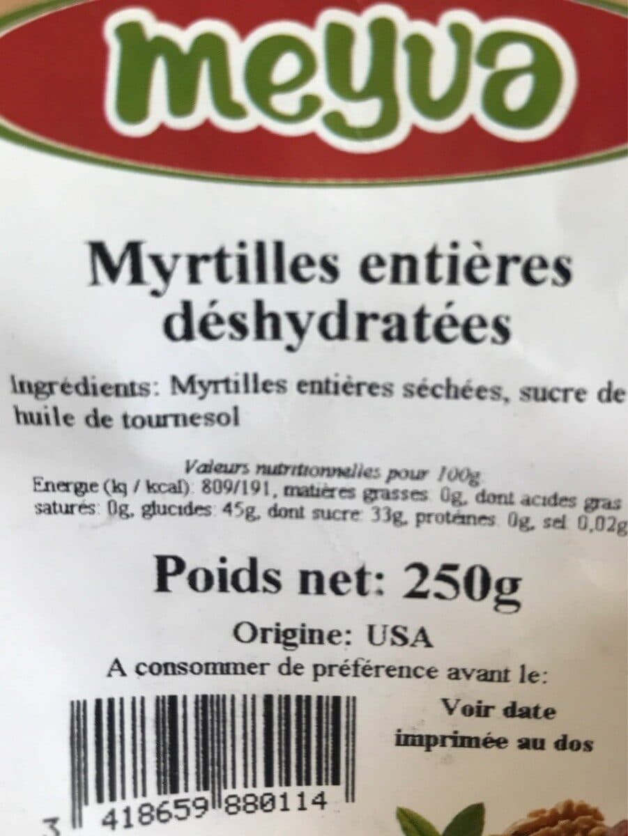 Meyva Myrtylles entières déshydratées packshot