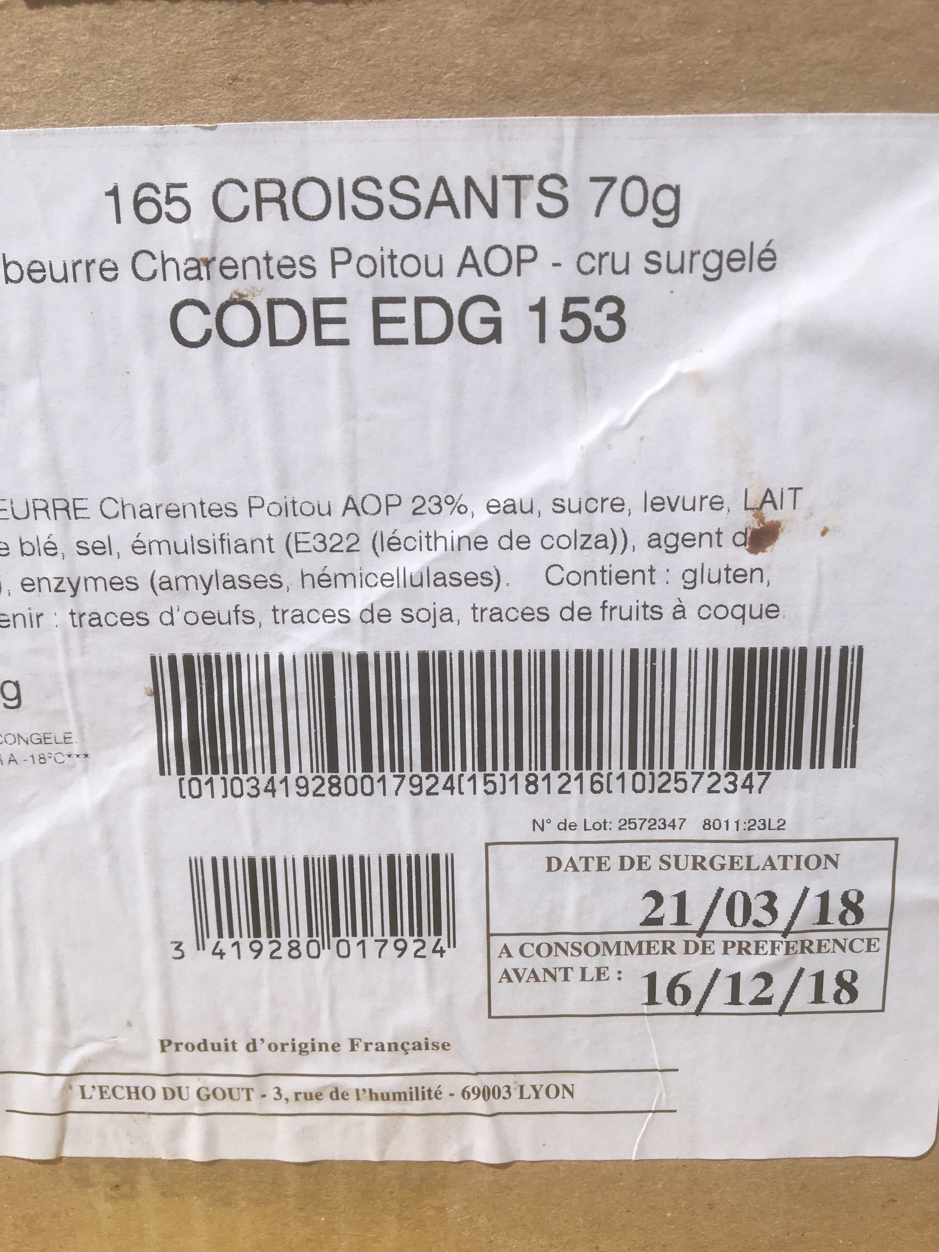 Sans marque 165 Croissants 70 g Beurre AOP Charentes-Poitou AOP packshot