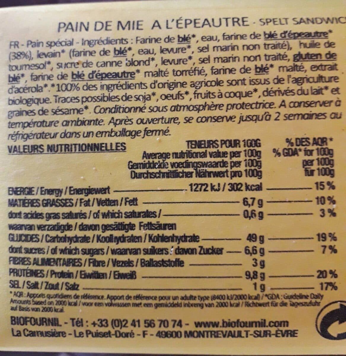 Biofournil Pain de mie à l'épeautre packshot