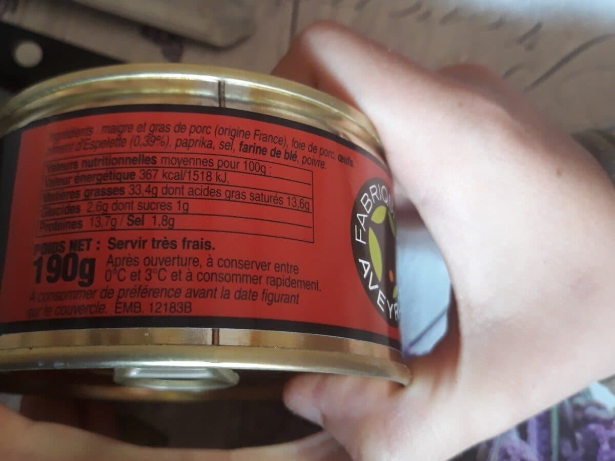 Open Food Facts Pâté Au Piment D'espelette - Ets. G. Bories - Aveyron packshot