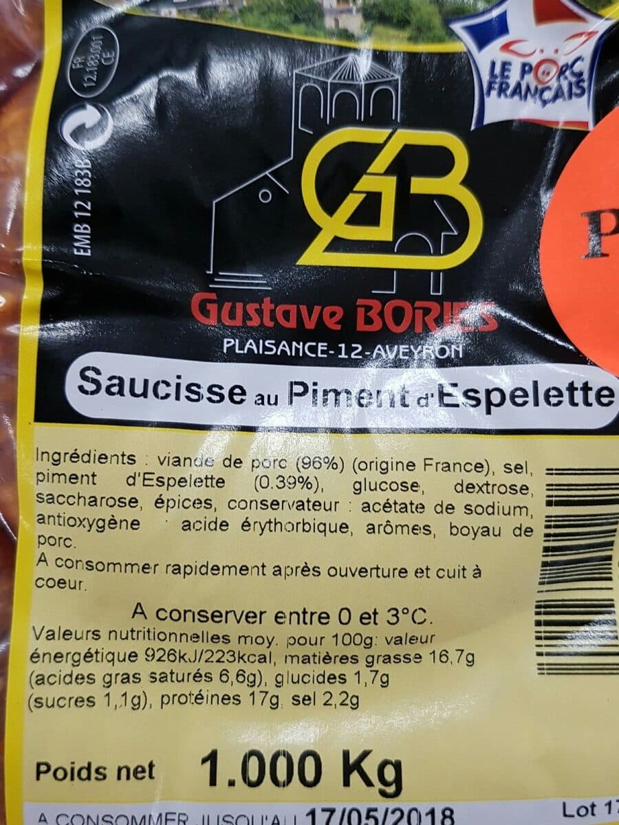 Open Food Facts Saucisse au piment d espelette packshot