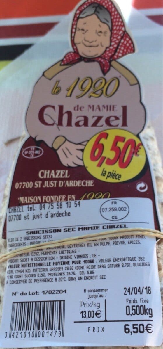 Mamie Chazel Le 1920 de Mamie Chazel - Saucisson sec packshot