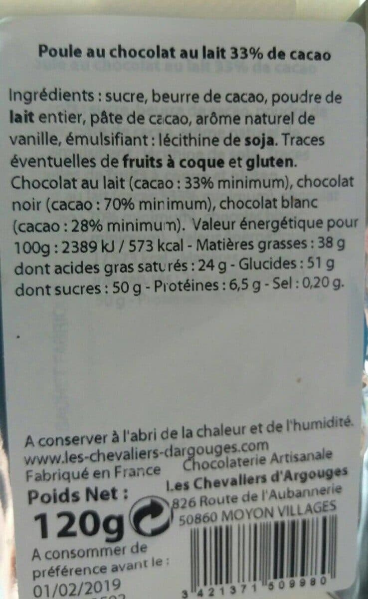 Chevaliers d'Argouges Poule au chocolat au lait 33% de cacao packshot