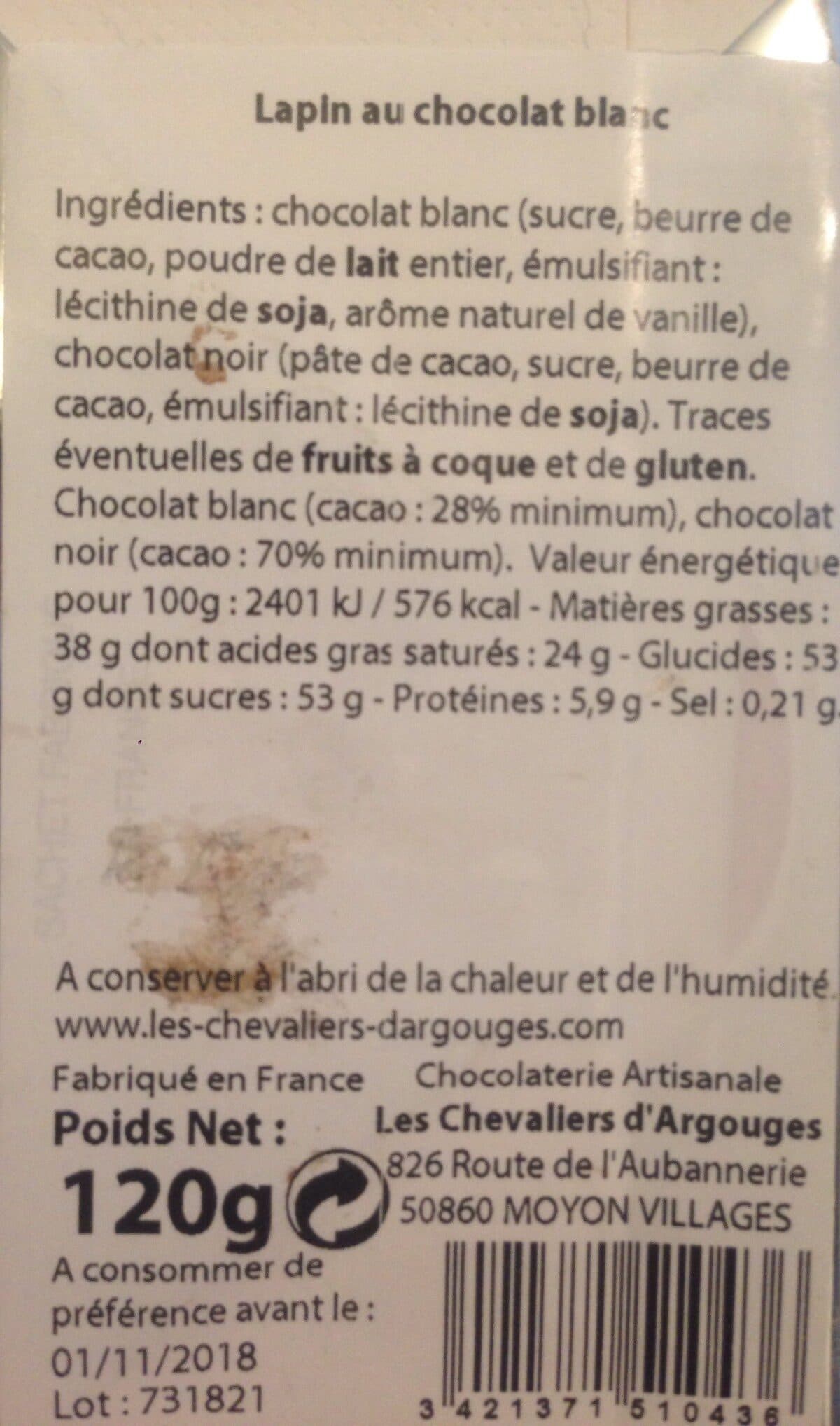 Les Chevaliers d'Argouges Lapin au chocolat blanc packshot