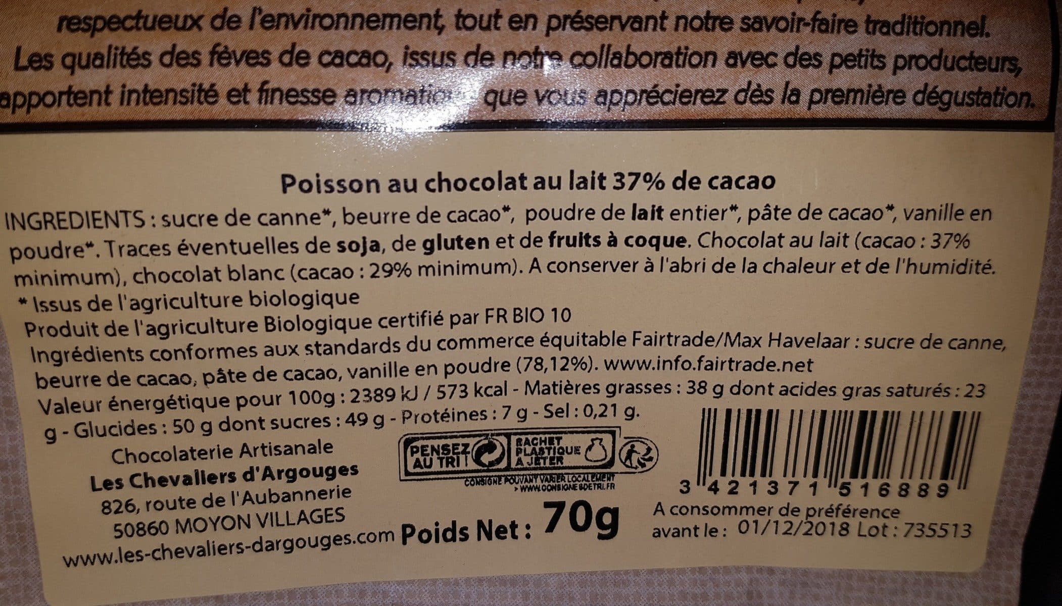 Chevaliers d'Argouges Poisson au chocolat au lait 37% de cacao packshot