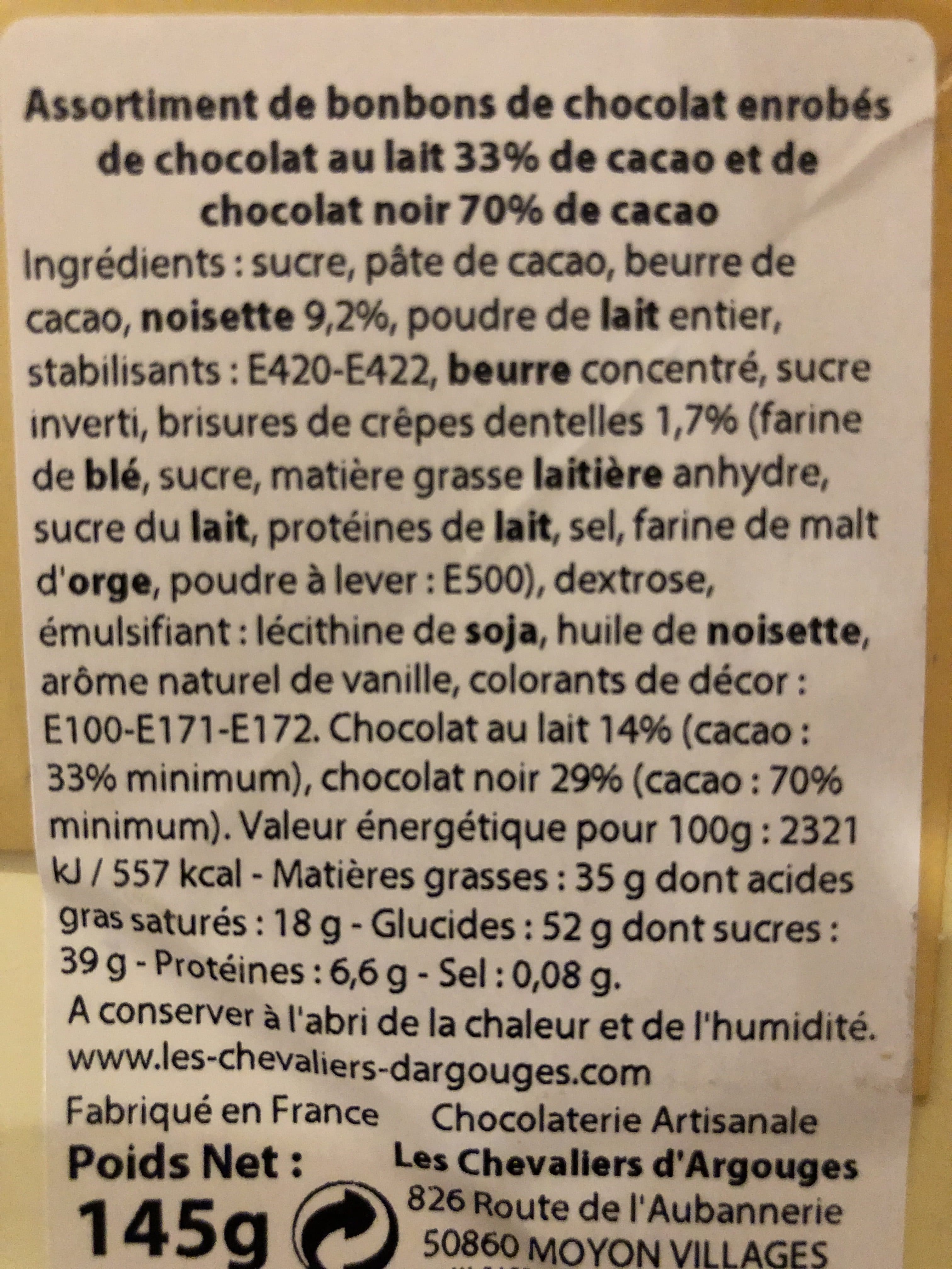CHEVALIERS D’ARGOUGES Chocolats packshot