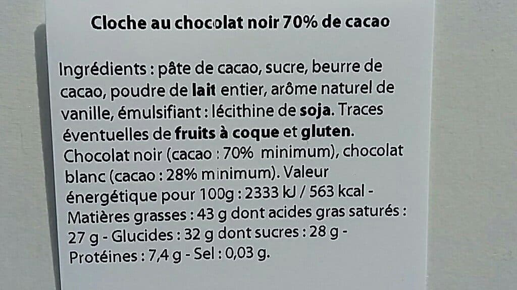 Open Food Facts Cloche au chocolat noir 70% de cacao packshot