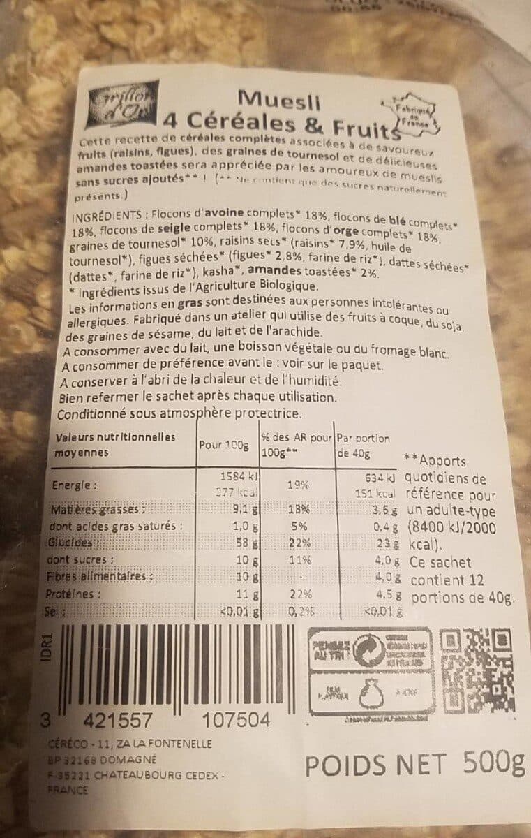 Grillon d'Or Muesli 4 céréales et fruits packshot