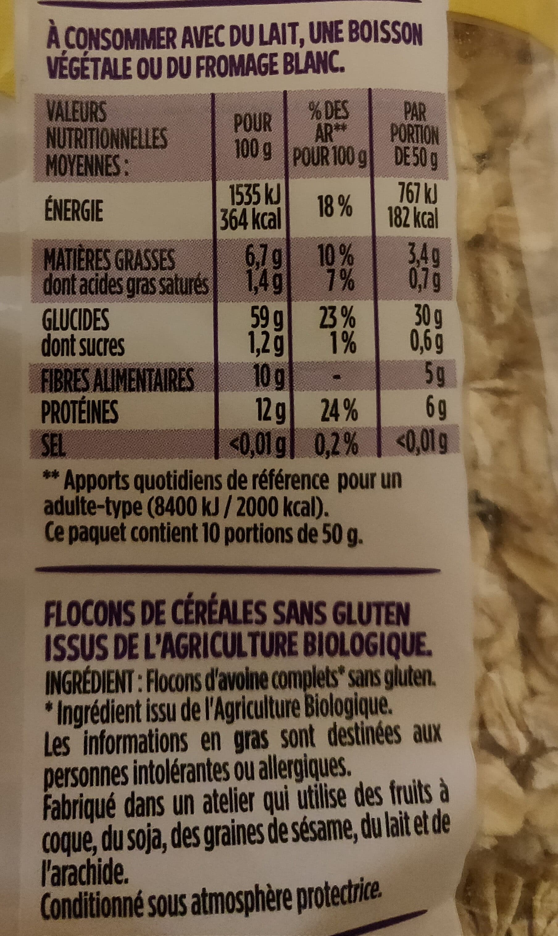 Terres Et Cereales Flocons d'avoine sans gluten packshot