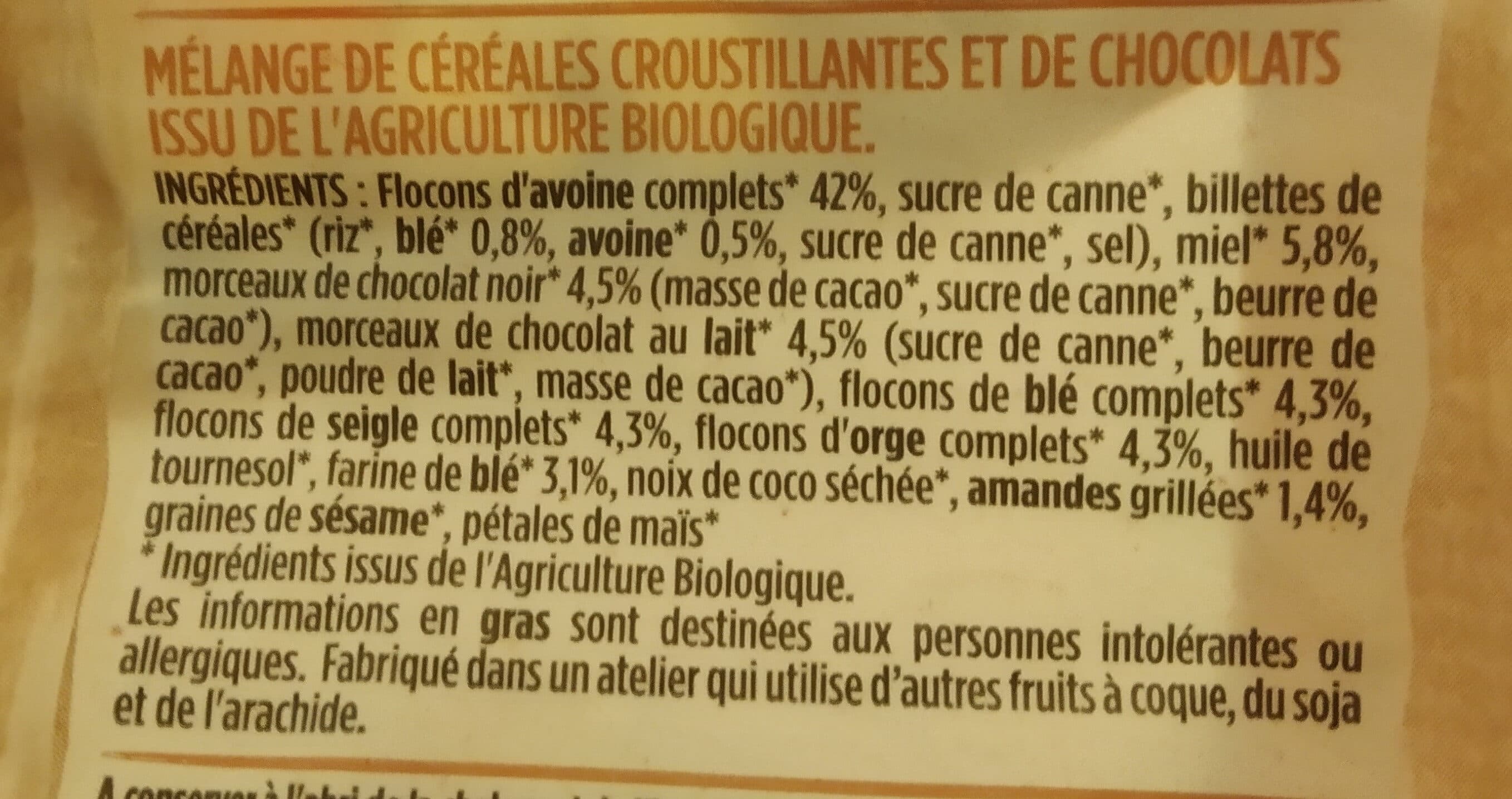 Terres et céréales bio Muesli croustillant duo pépites packshot