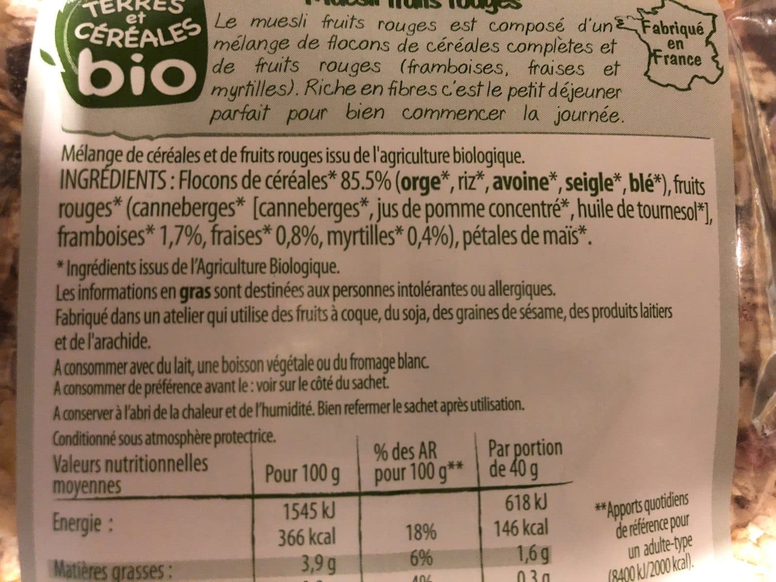 Terres et cereales bio Muesli Aux Fruits Rouges Bio packshot