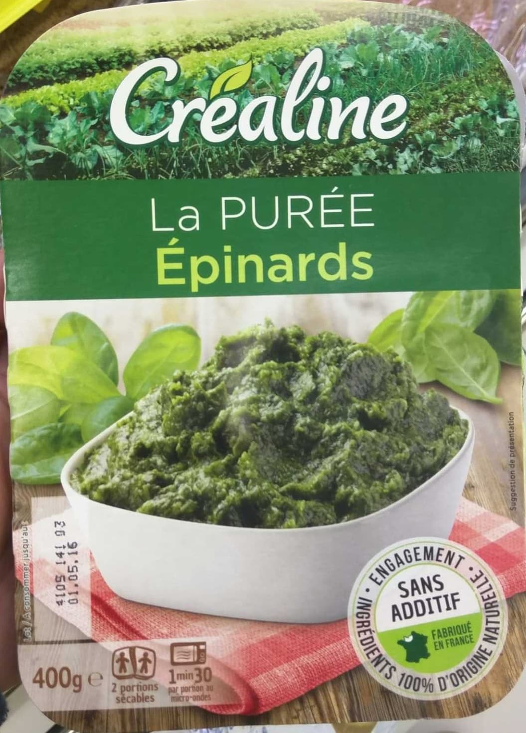 Créaline Purée Epinards packshot