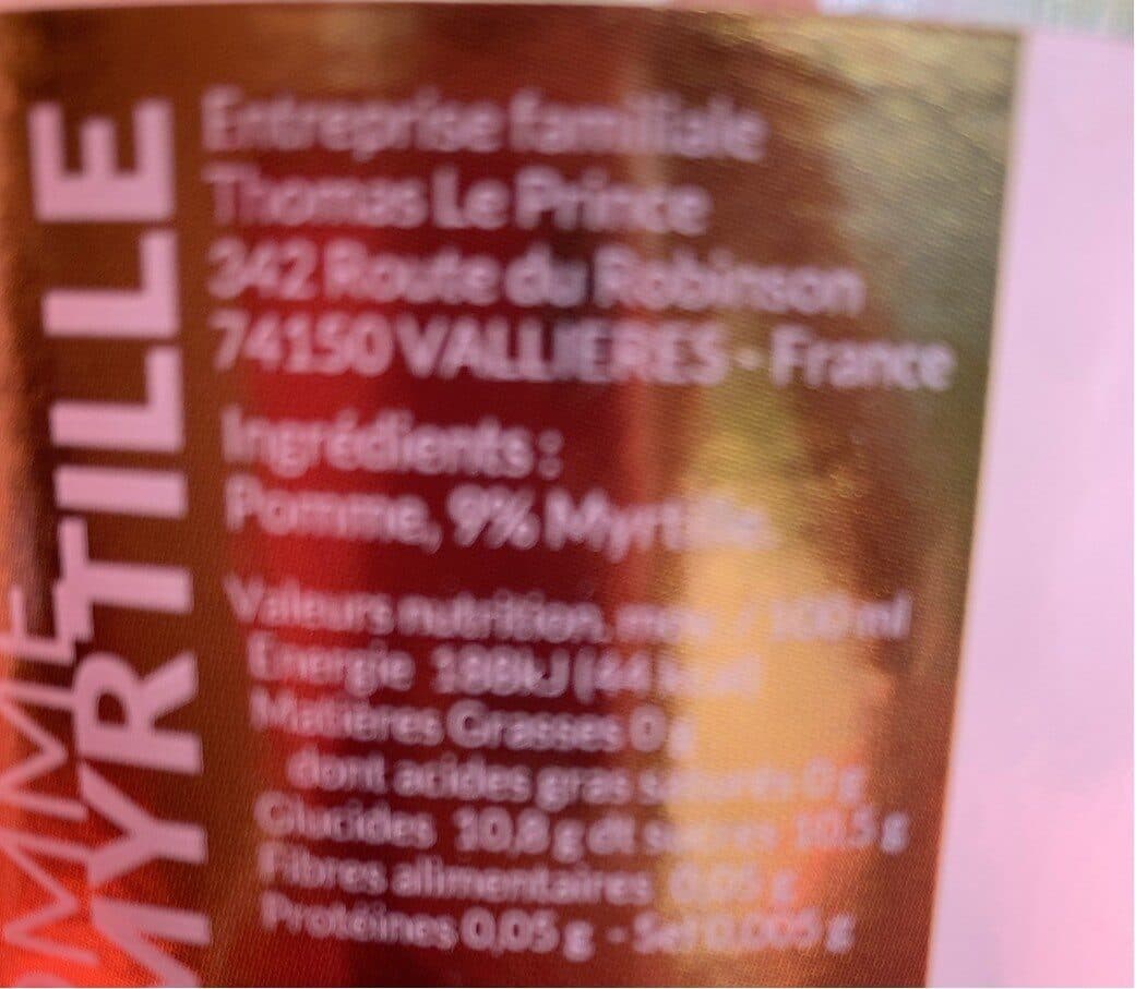 Thomas Le Prince Pur jus pomme myrtille sauvage packshot