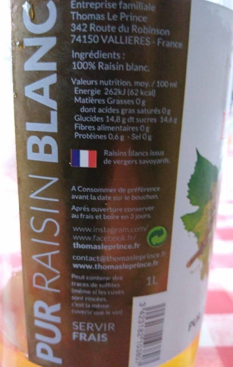 Thomas le prince Thomas Le Prince purs jus de raisin blanc packshot