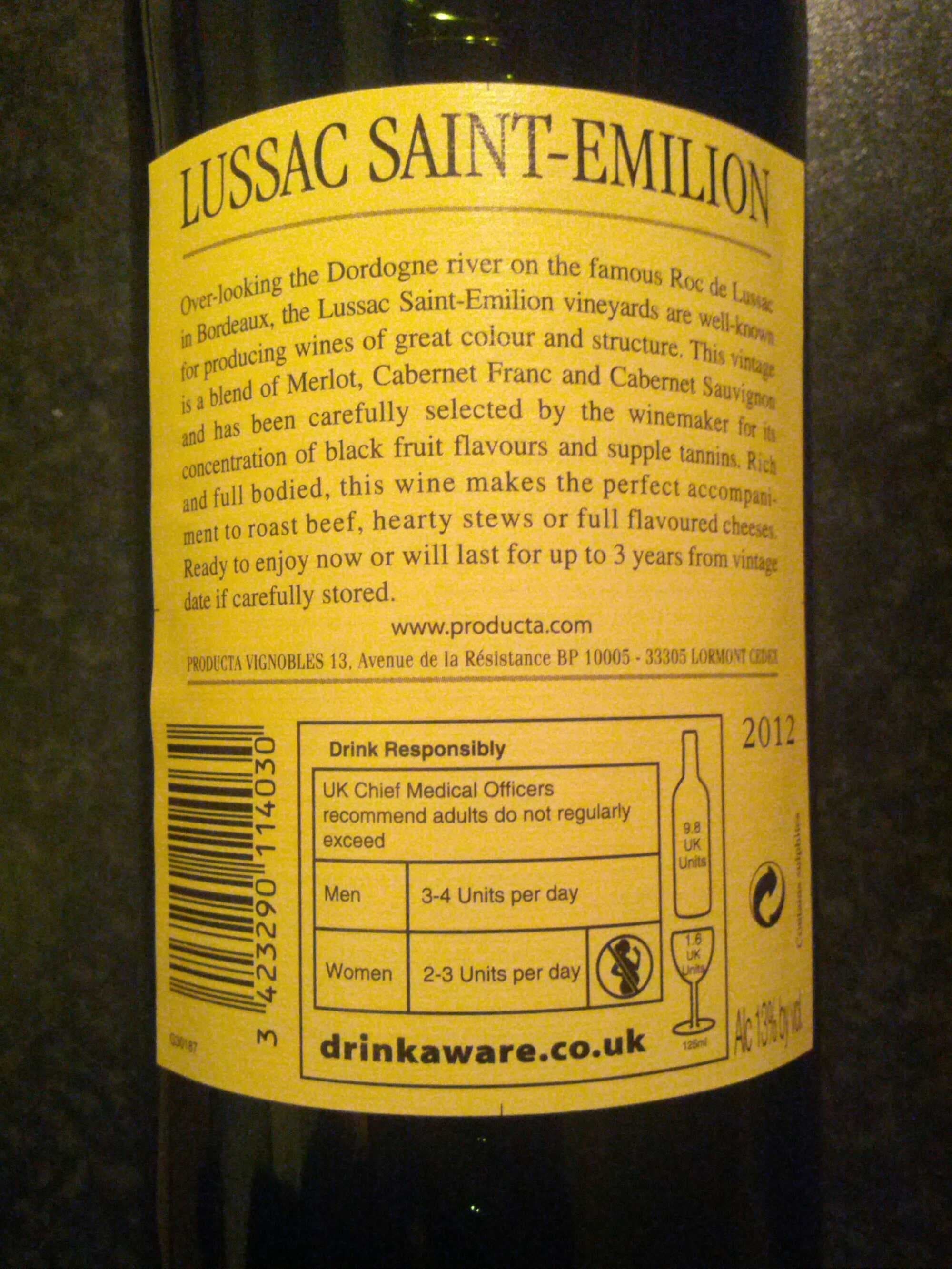 Open Food Facts Lussac Saint-Emilion 2012/2017 packshot