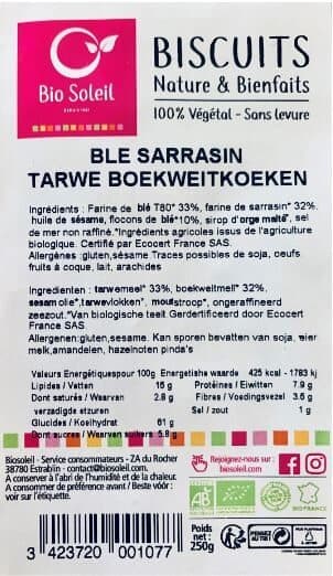Bio soleil Biscuits Nature et Bienfaits Blé Sarrasin packshot
