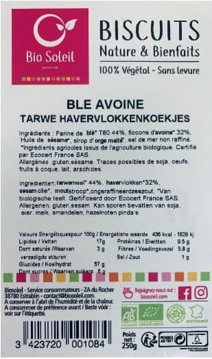 Bio Soleil Biscuits Nature & Bienfaits blé avoine packshot