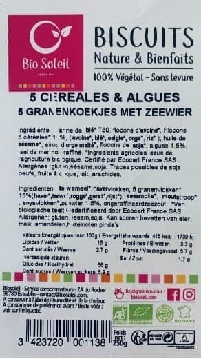 Bio soleil Biscuits Nature & Bienfaits 5 Céréales & Algues packshot
