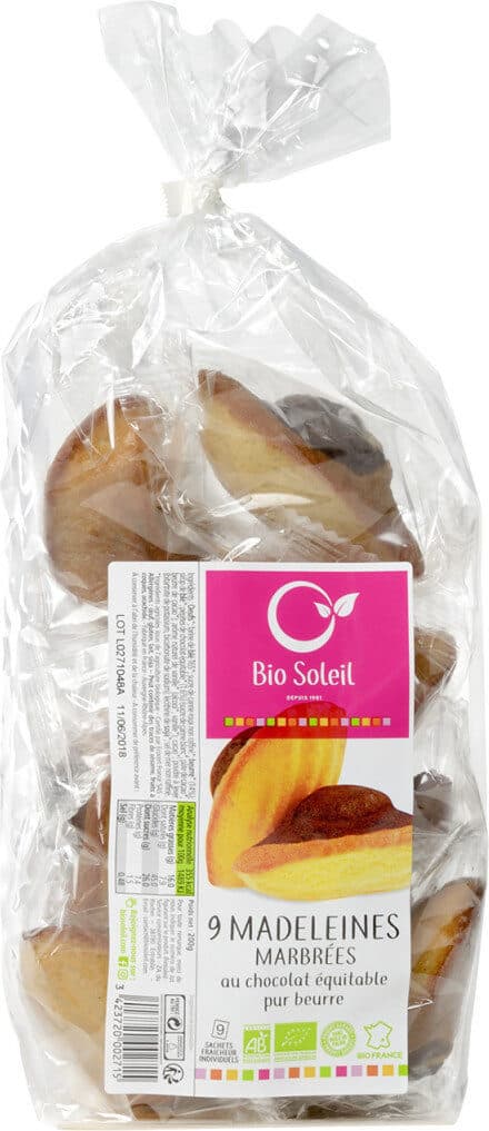 Bio Soleil 9 Madeleines Marbrées au chocolat équitable pur beurre packshot