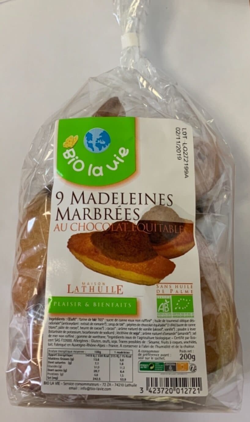 BIO LA VIE 9 madeleines marbrées au chocolat équitable packshot