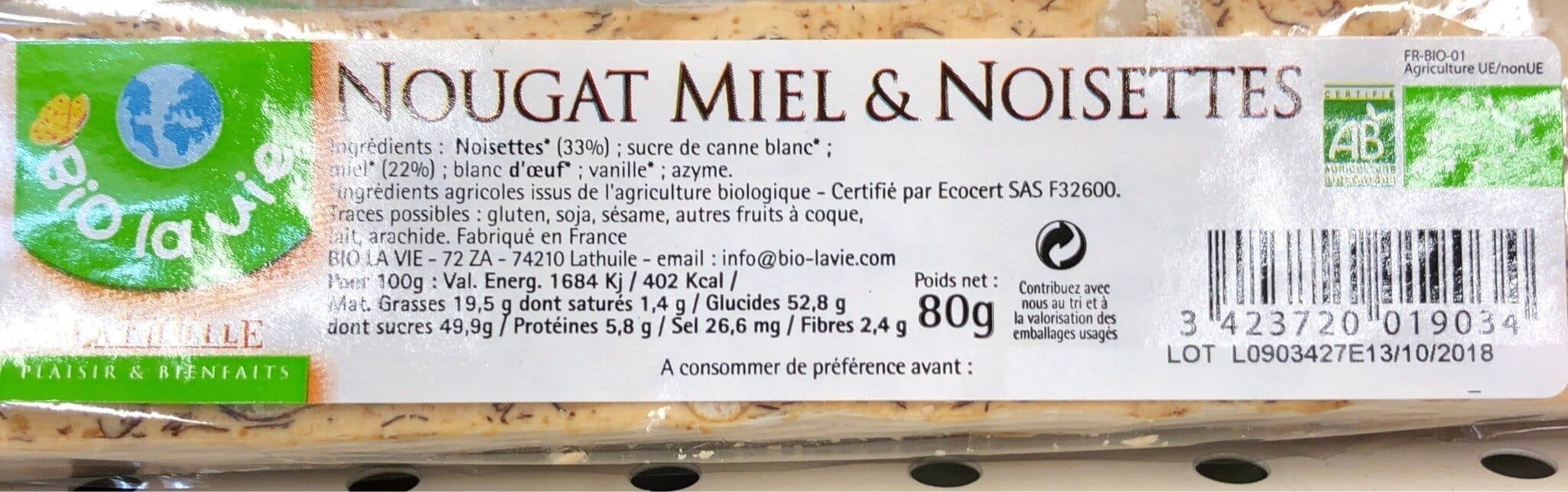 Bio la Vie Nougat miel et noisettes packshot