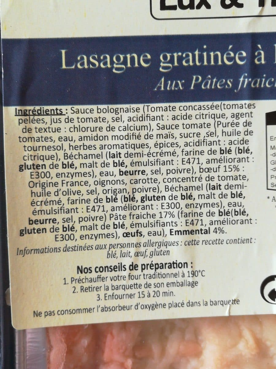 Open Food Facts Lasagnes gratinees à l emmental packshot