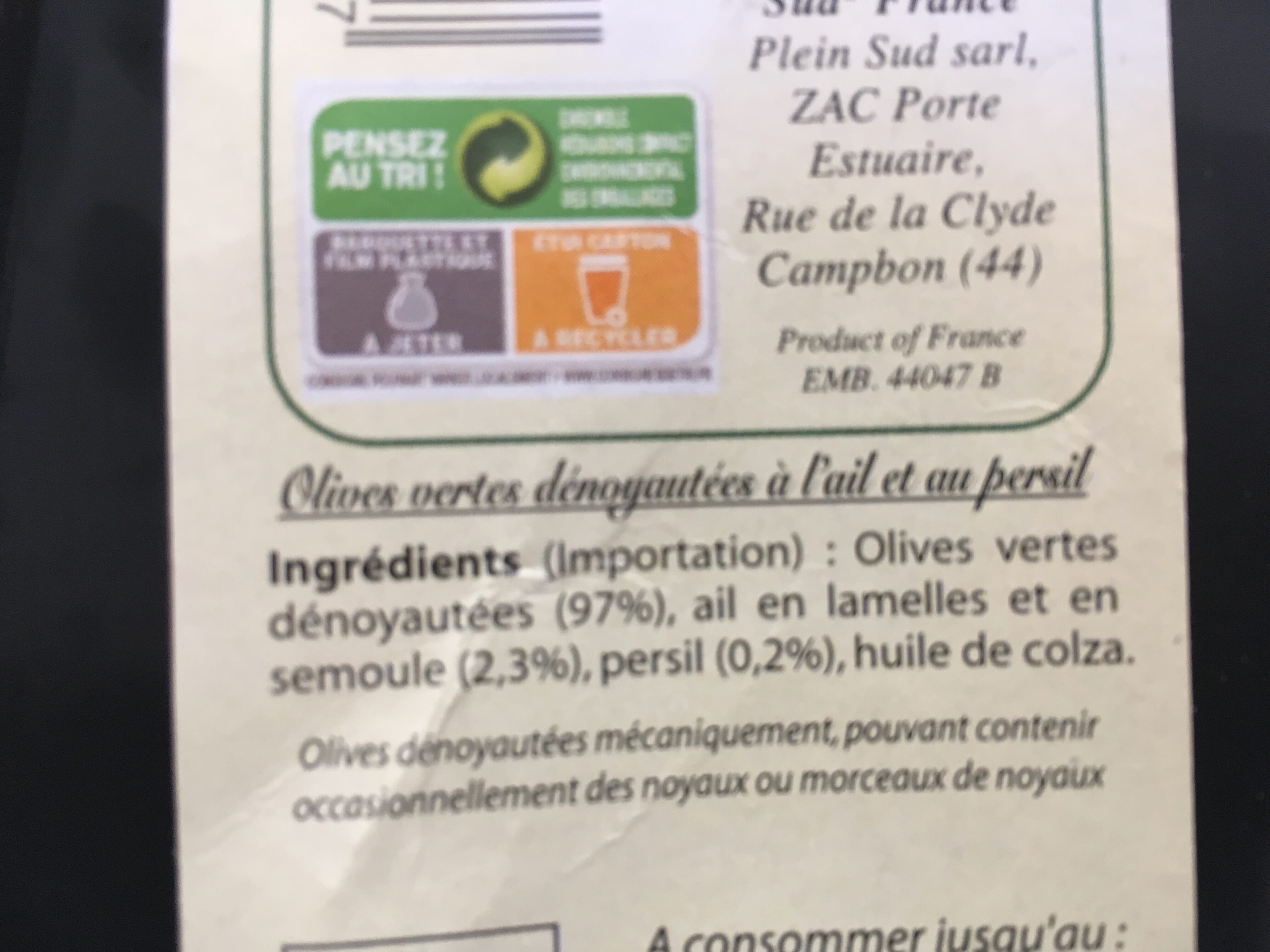 Les Plaisirs Du Sud Olives vertes denoyautees a la persillade packshot