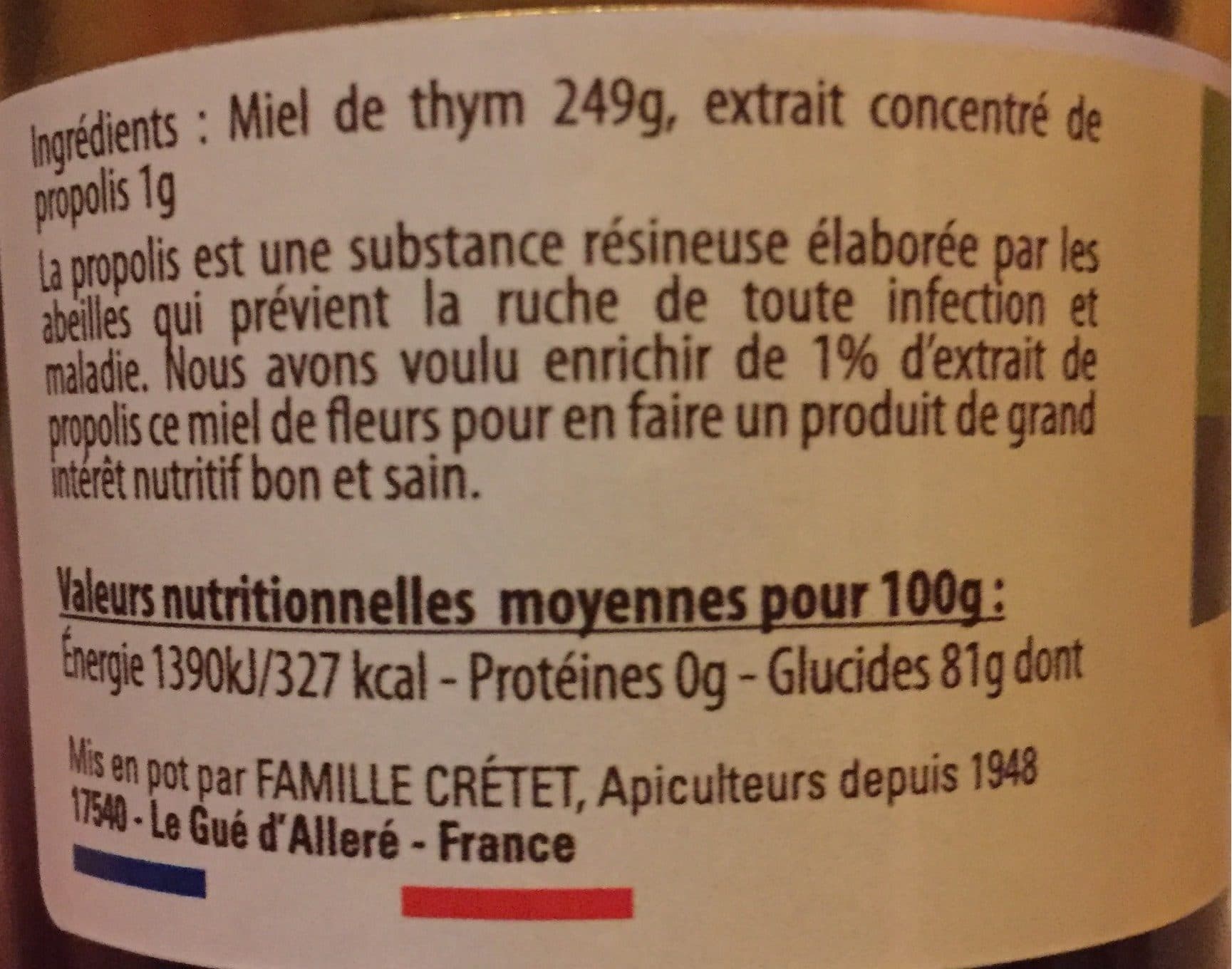 Miel cretet Miel de THYM et PROPOLIS packshot