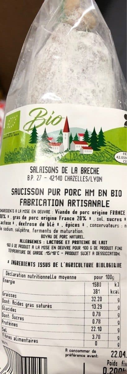 Salaisons de la Brèche Saucisson pur porc packshot