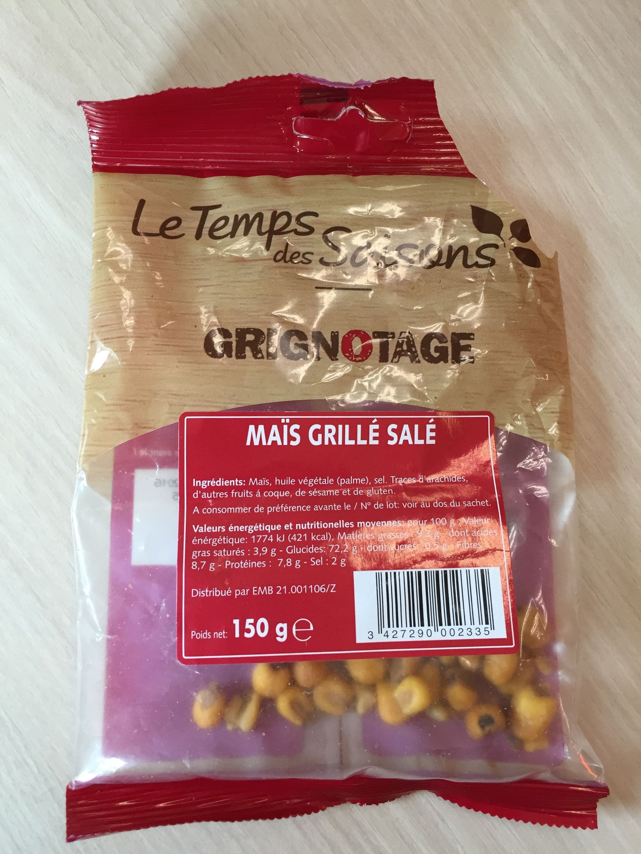 Le Temps des Saisons Maïs Grillé Salé packshot