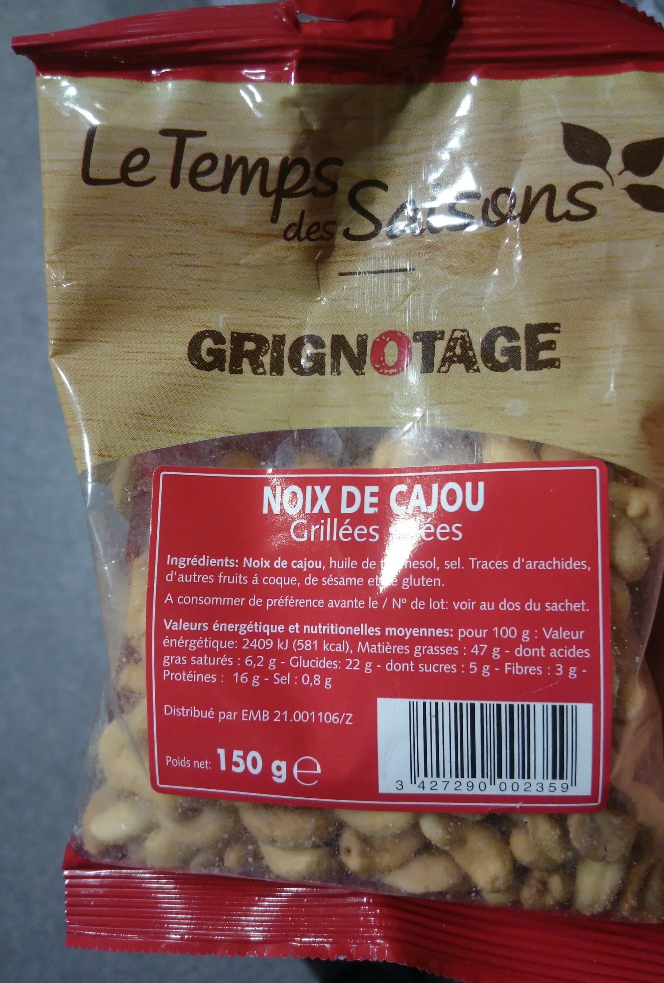 Le Temps des Saisons Noix de Cajou Grillées et Salées packshot