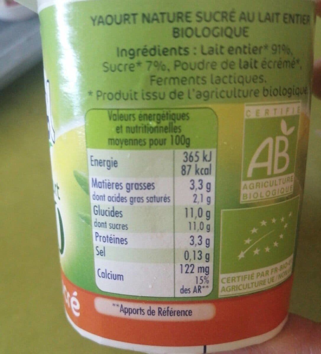 Lactel Yaourt Nature Sucré Biologique Au Lait Entier ( 15 packshot
