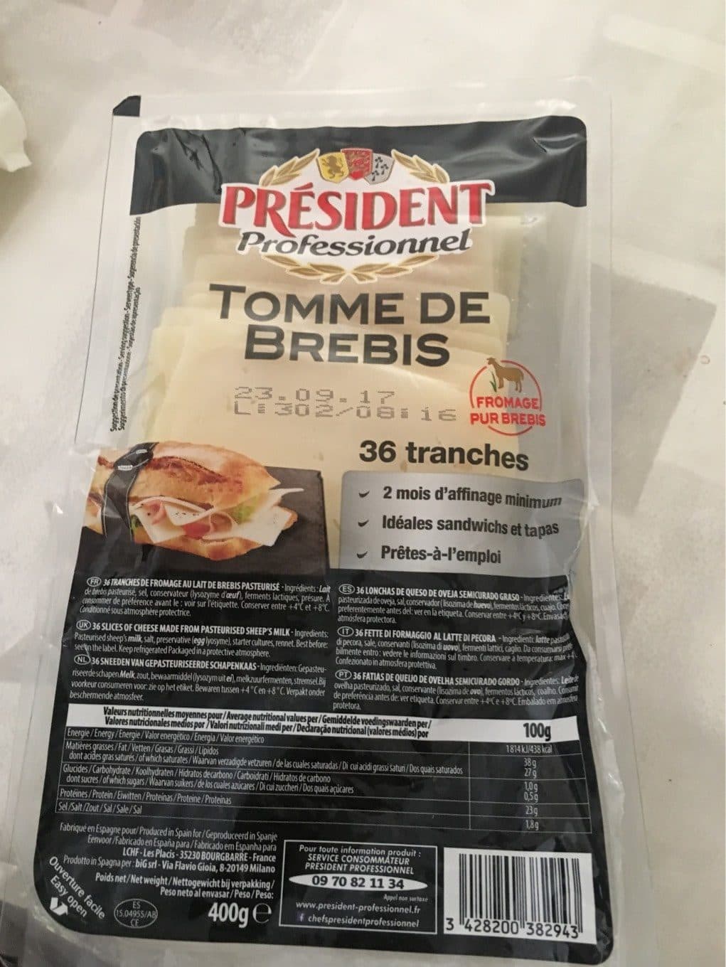 President Tomme De Brebis En Tranches packshot