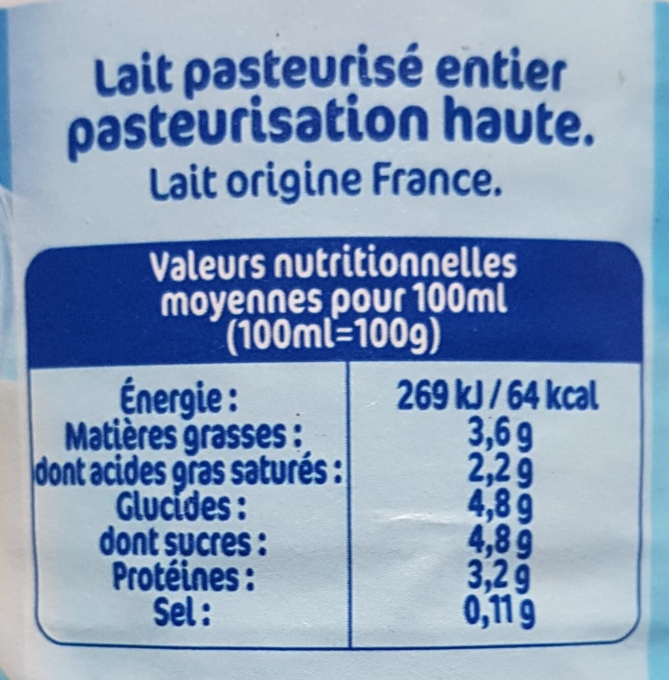 Lactel Lait Entier Pasteurisé, 1 L packshot