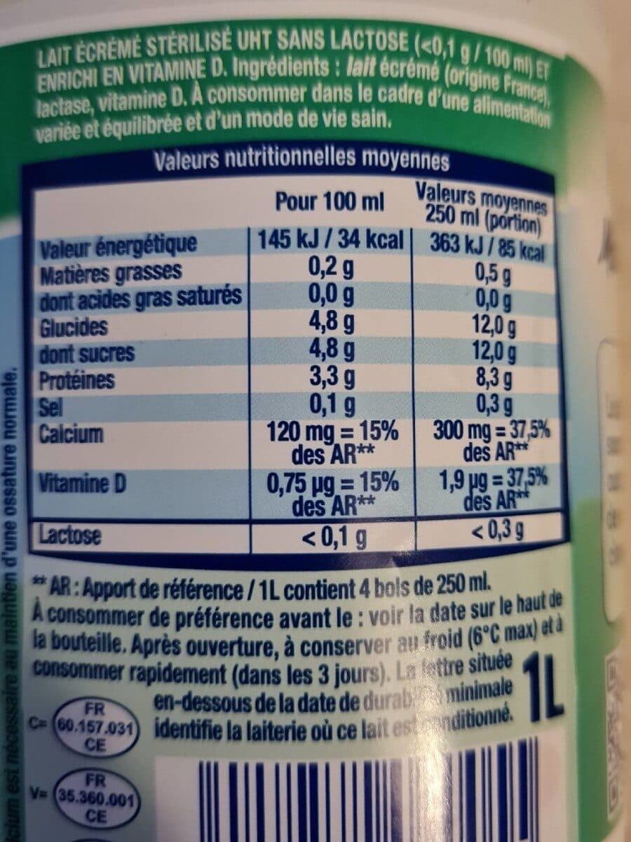 Lactel Matin léger sans lactose 0% MG packshot