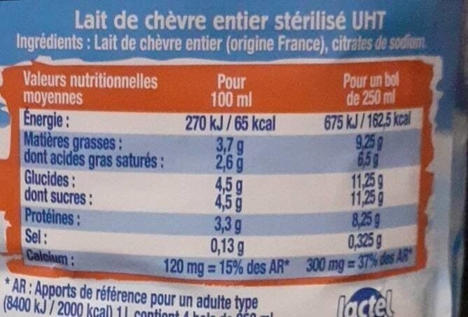 Lactel Lait de chèvre entier packshot