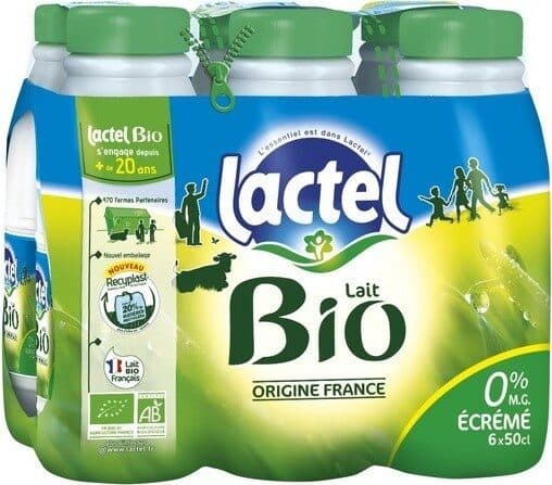Lactel Lait Bio, Ecrémé packshot