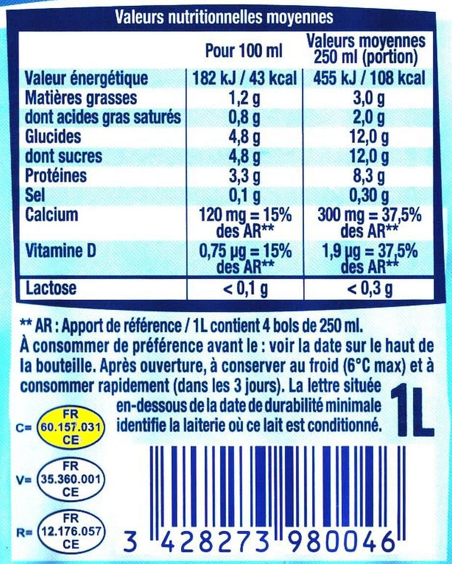 Lactel Lait 100 % français Matin Léger® Demi-Écrémé packshot