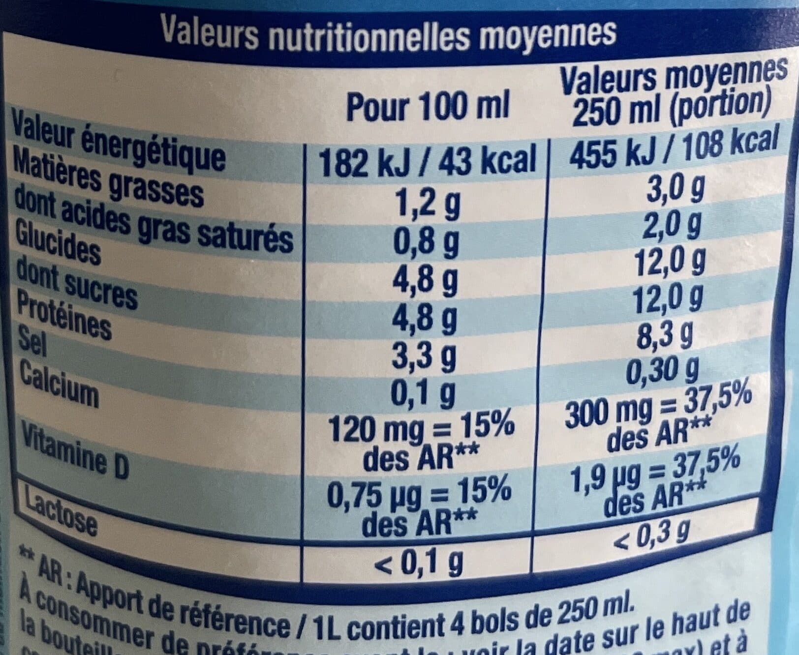 Lactel Lait sans lactose Matin Léger packshot