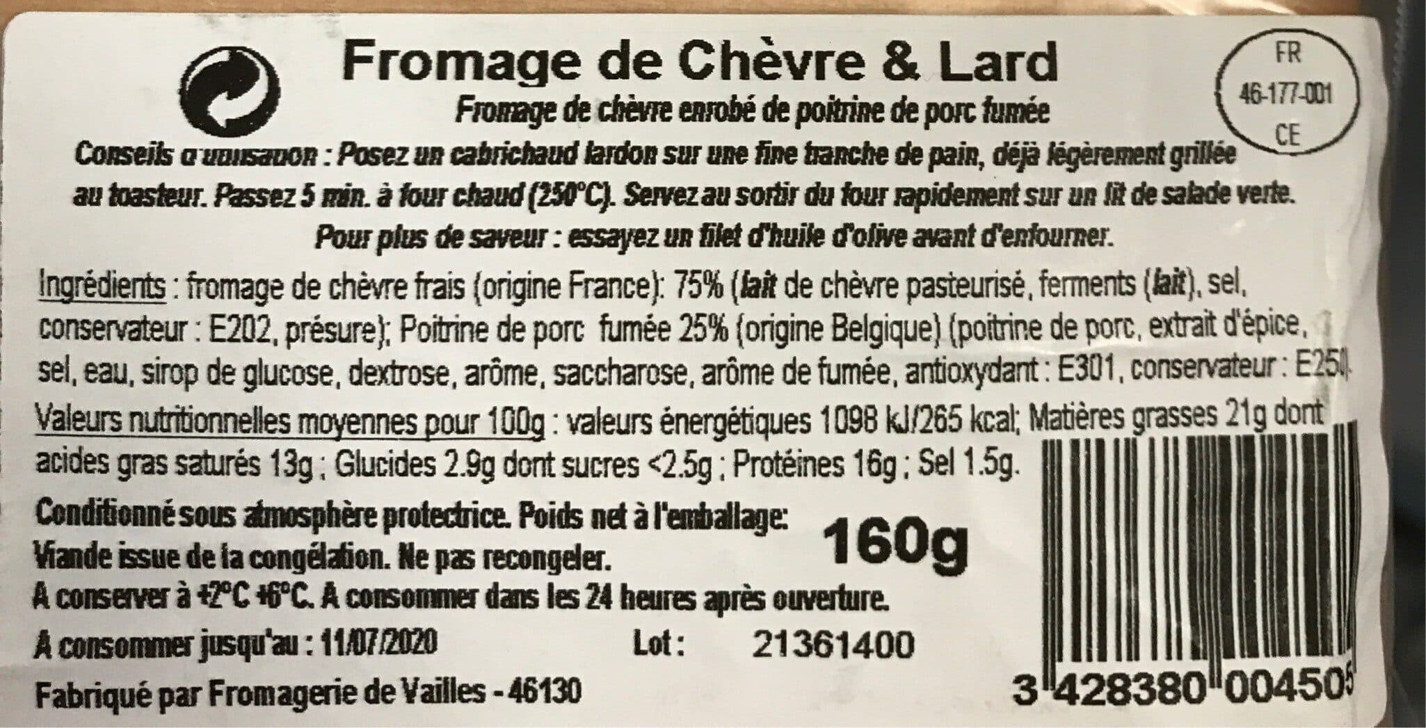 Fromagerie De Vailles Fromage chevre et lard packshot