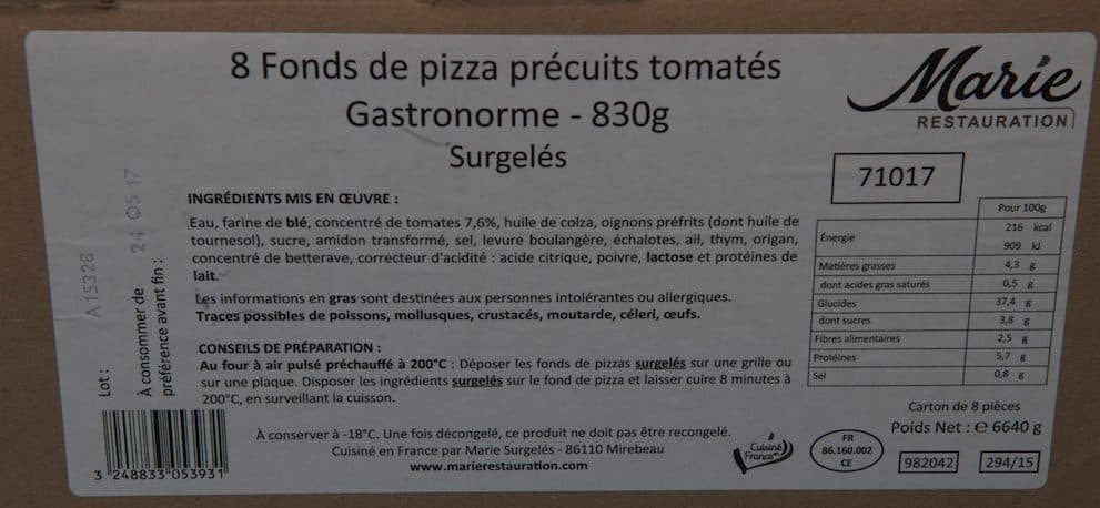 Marie 8 Fonds de Pizza Précuits Tomatés Gastronorme packshot