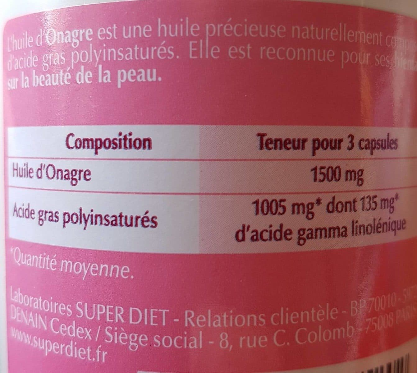 Open Food Facts Huile D'Onagre - 200 Capsules - Super Diet packshot