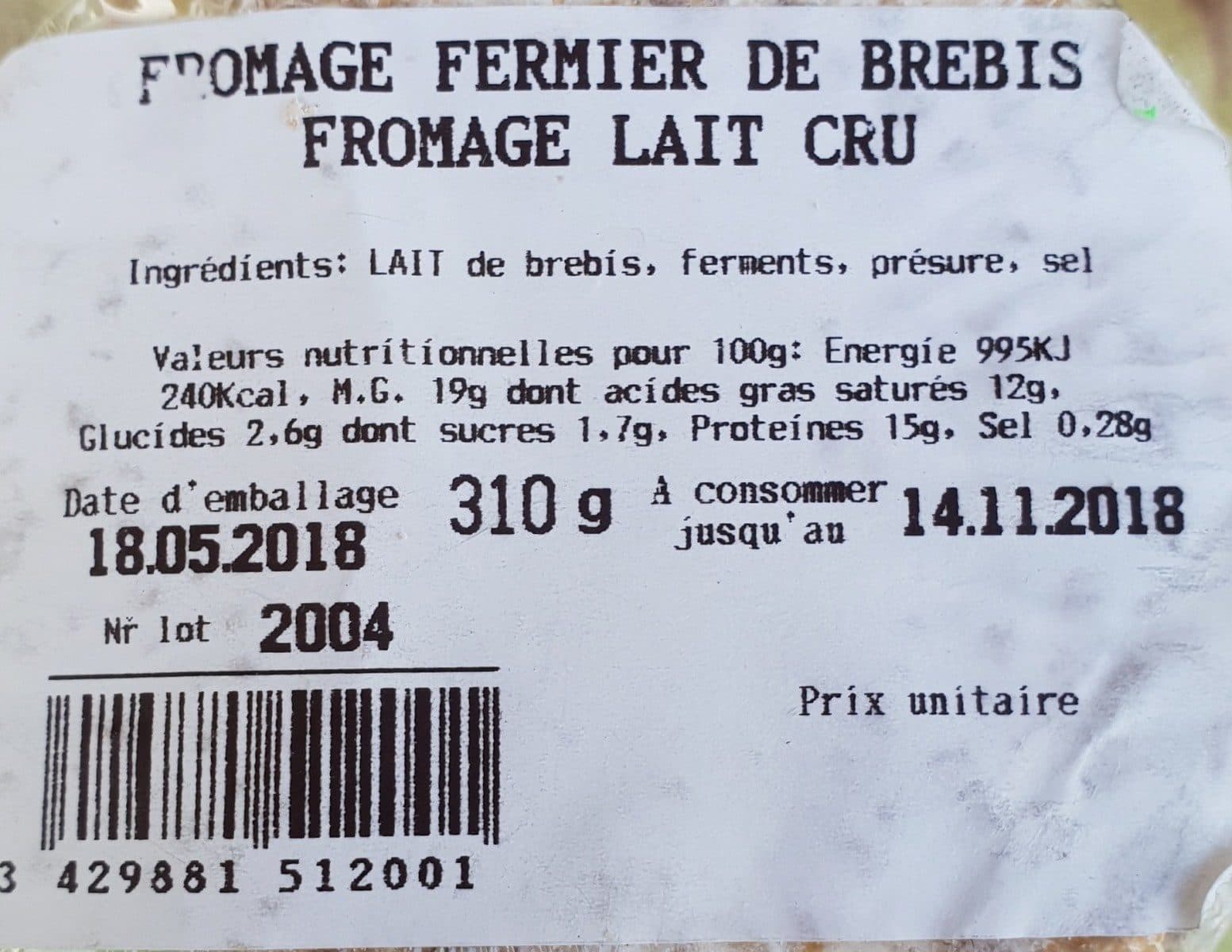 Open Food Facts U girandulone packshot