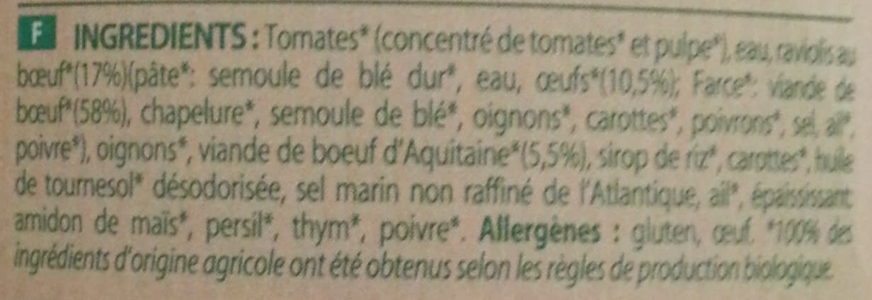 Danival Ravioli au Boeuf Bio packshot