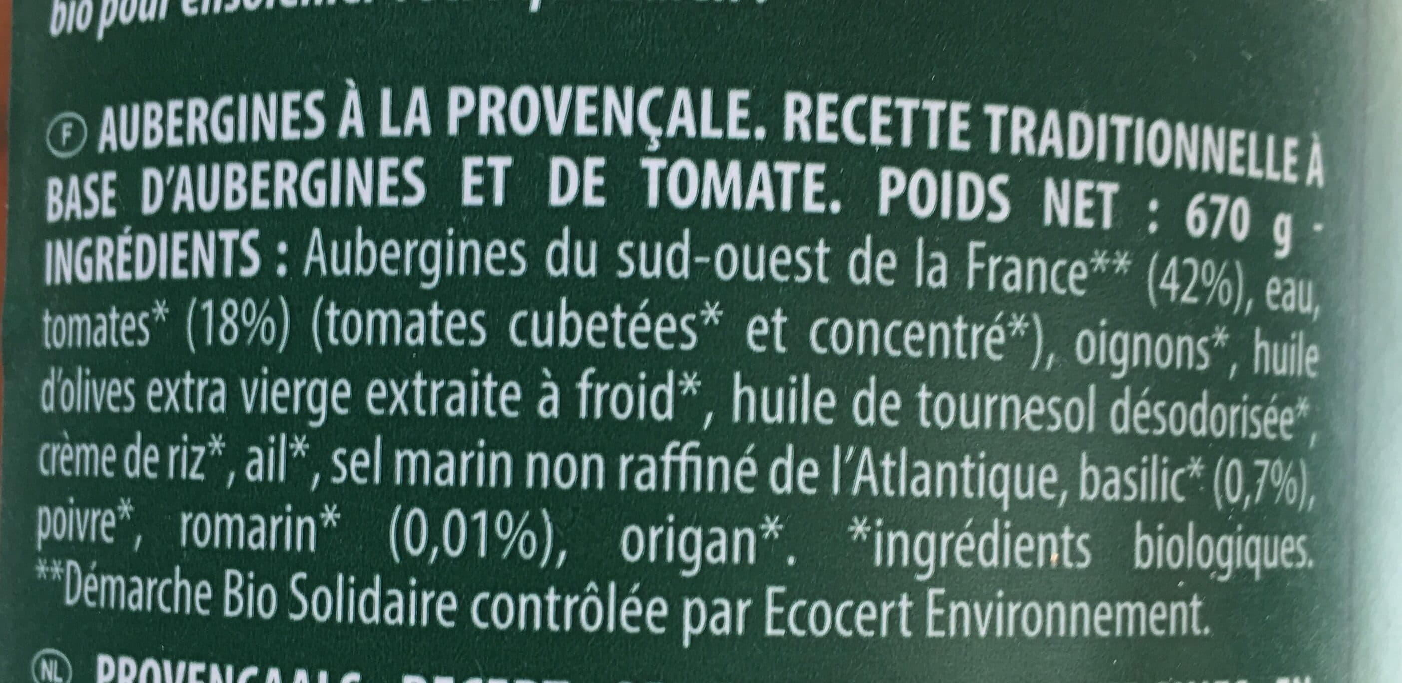 Danival Aubergines à la Provençale packshot